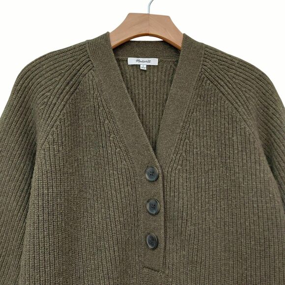 Madewell Henley Sweater Dress Womens Small Olive Green Merino Wool Blend Knitted - Picture 2 of 13